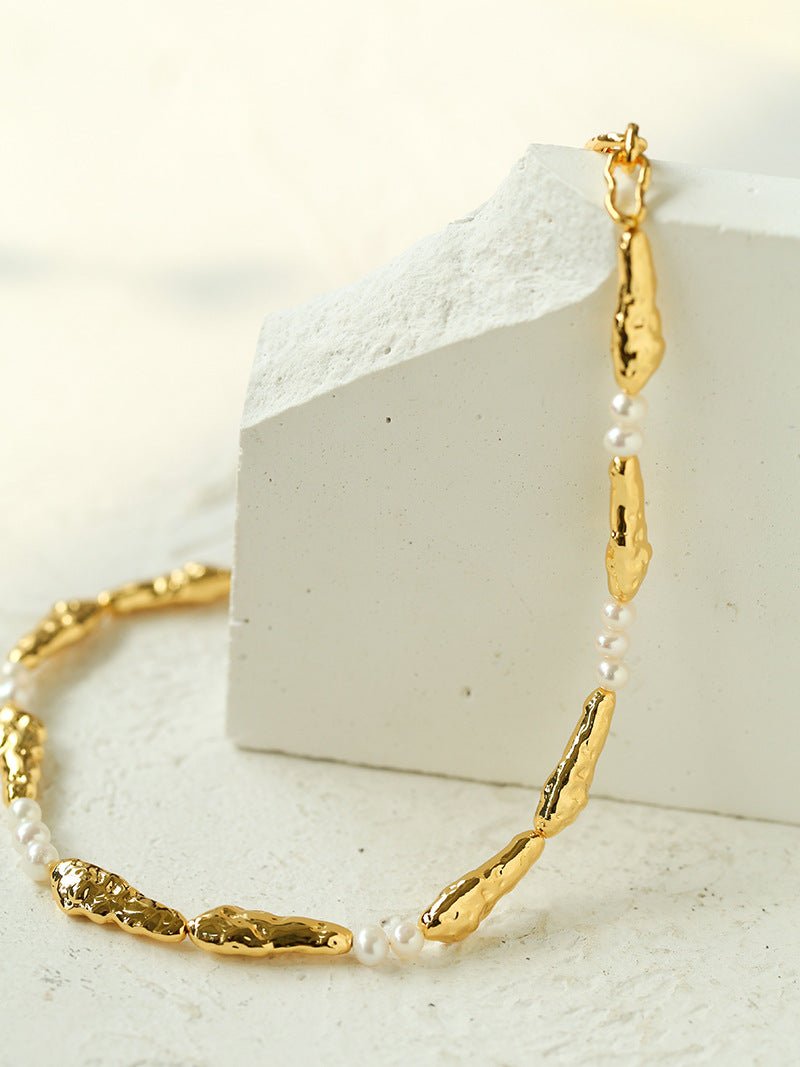Geometric Irregular Metal Toothpick Spliced Round Pearl Necklace - floysun