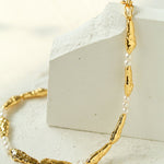 Geometric Irregular Metal Toothpick Spliced Round Pearl Necklace - floysun