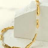 Geometric Irregular Metal Toothpick Spliced Round Pearl Necklace - floysun