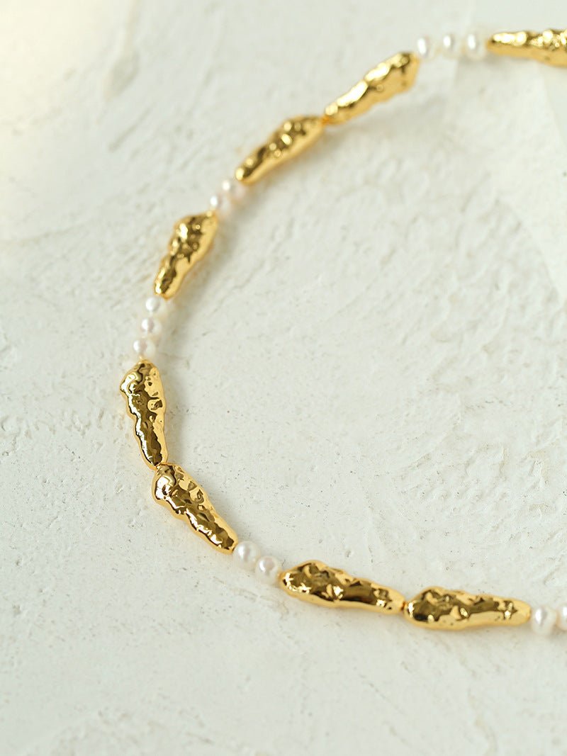 Geometric Irregular Metal Toothpick Spliced Round Pearl Necklace - floysun