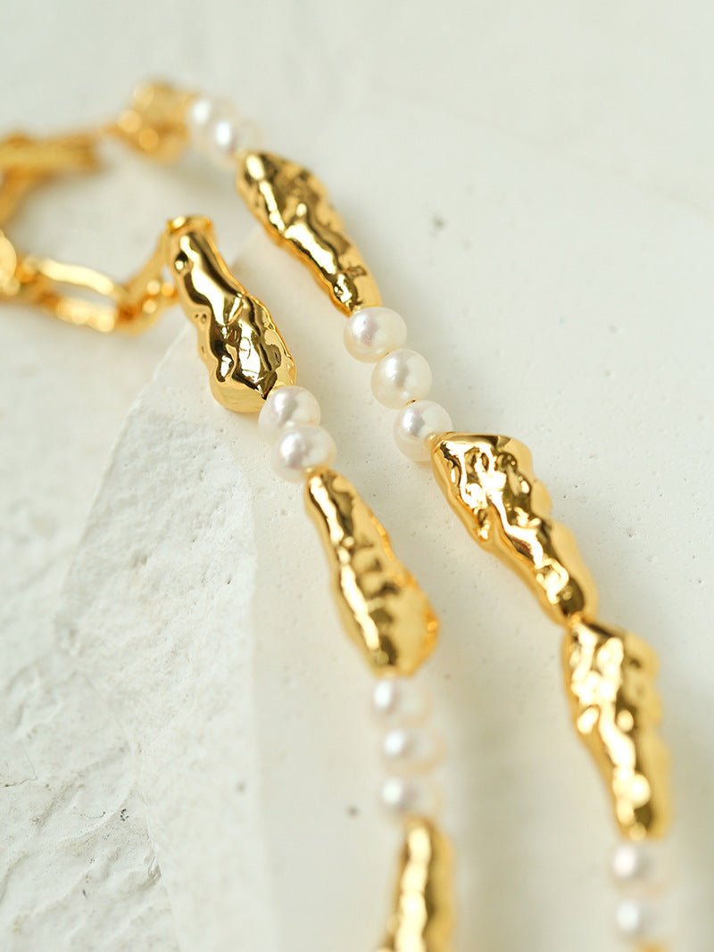 Geometric Irregular Metal Toothpick Spliced Round Pearl Necklace - floysun