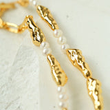 Geometric Irregular Metal Toothpick Spliced Round Pearl Necklace - floysun