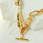 Geometric Irregular Metal Toothpick Spliced Round Pearl Necklace - floysun