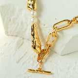 Geometric Irregular Metal Toothpick Spliced Round Pearl Necklace - floysun