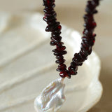 Golden Radiance: Baroque Pearl and Garnet Necklace - floysun