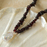 Golden Radiance: Baroque Pearl and Garnet Necklace - floysun