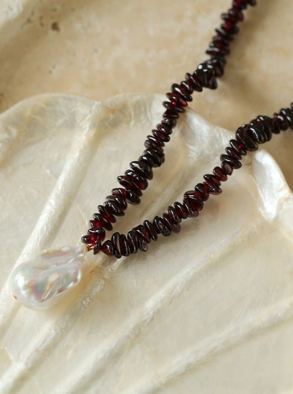 Golden Radiance: Baroque Pearl and Garnet Necklace - floysun