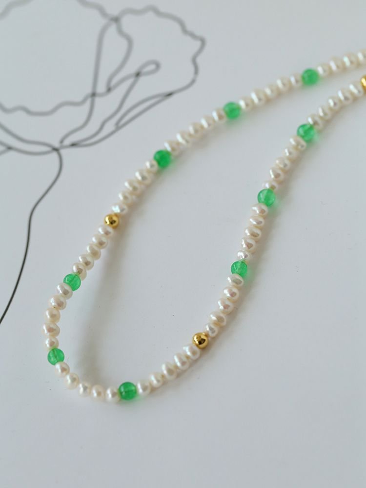 Green Agate Pearl Beaded Necklace - floysun