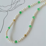 Green Agate Pearl Beaded Necklace - floysun
