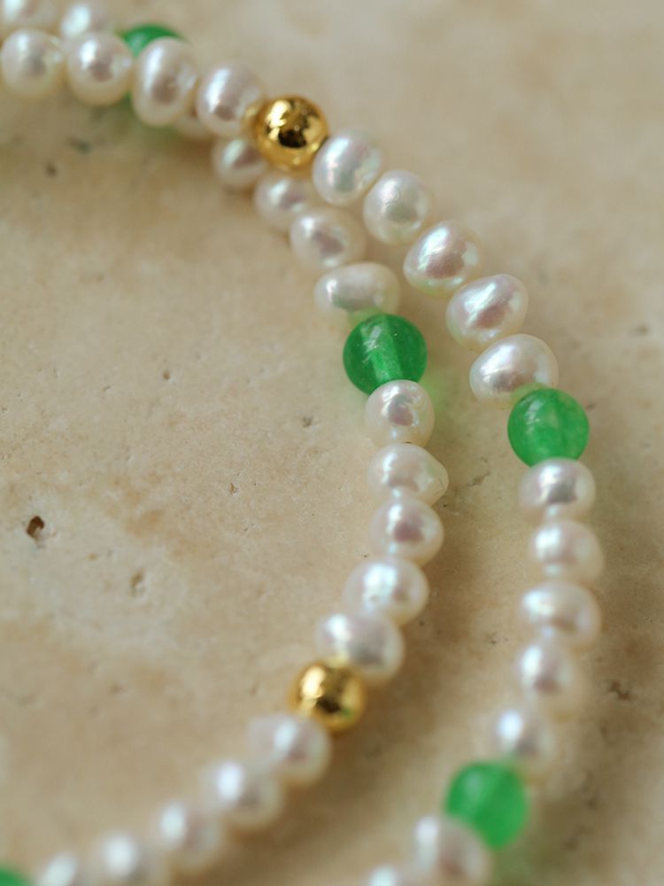 Green Agate Pearl Beaded Necklace - floysun
