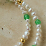 Green Agate Pearl Beaded Necklace - floysun