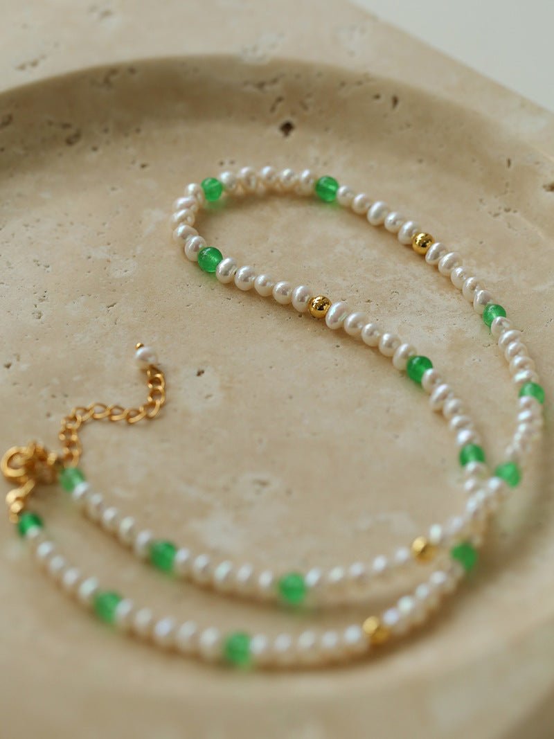 Green Agate Pearl Beaded Necklace - floysun