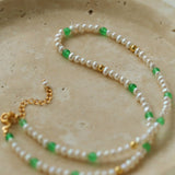 Green Agate Pearl Beaded Necklace - floysun