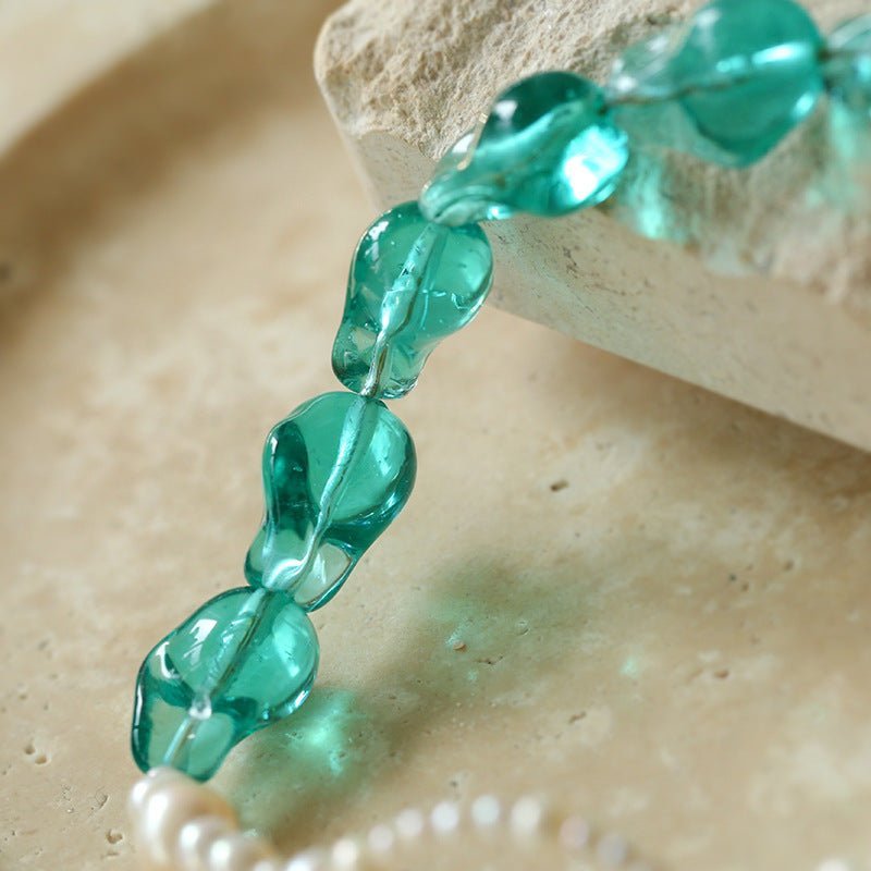 Green Baroque Glass & Pearl Double Layer Wrap Necklace - floysun