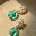 Green Baroque Glass & Pearl Woven Earrings - floysun