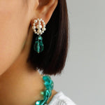 Green Baroque Glass & Pearl Woven Earrings - floysun