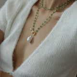Green Onyx Baroque Pearl Necklace Multilayer Long Sweater Chain - floysun