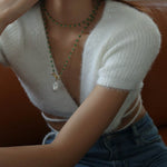 Green Onyx Baroque Pearl Necklace Multilayer Long Sweater Chain - floysun
