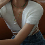 Green Onyx Baroque Pearl Necklace Multilayer Long Sweater Chain - floysun