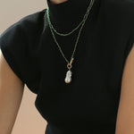 Green Onyx Baroque Pearl Necklace Multilayer Long Sweater Chain - floysun
