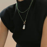 Green Onyx Baroque Pearl Necklace Multilayer Long Sweater Chain - floysun