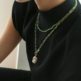 Green Onyx Baroque Pearl Necklace Multilayer Long Sweater Chain - floysun
