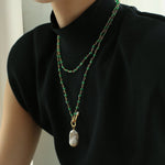 Green Onyx Baroque Pearl Necklace Multilayer Long Sweater Chain - floysun