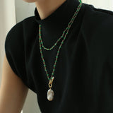 Green Onyx Baroque Pearl Necklace Multilayer Long Sweater Chain - floysun