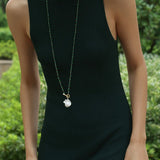 Green Onyx Baroque Pearl Necklace Multilayer Long Sweater Chain - floysun