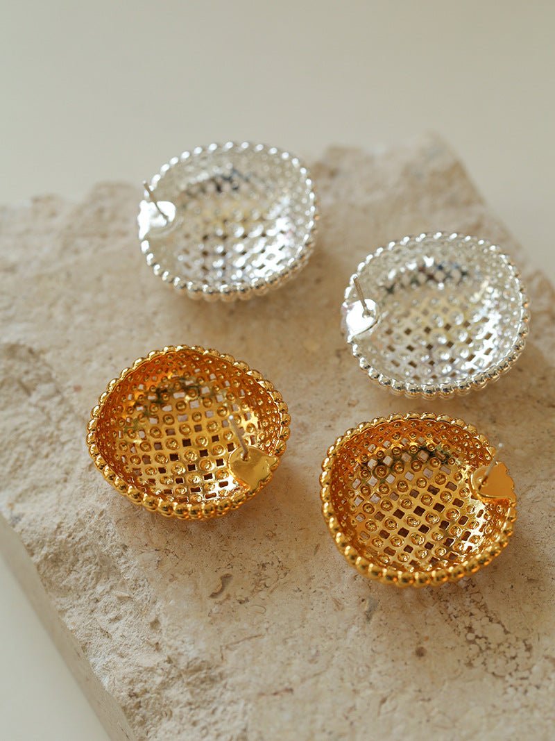 Grid Hollow Simple Gold Hoops Earrings - floysun