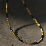 Handmade Black Spinel Golden Bean Mini Beaded Necklace - floysun