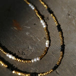 Handmade Black Spinel Golden Bean Mini Beaded Necklace - floysun