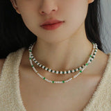 Handmade Green Natural Stone Beaded Pearl Necklace - floysun
