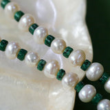 Handmade Green Natural Stone Beaded Pearl Necklace - floysun
