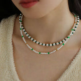 Handmade Green Natural Stone Beaded Pearl Necklace - floysun
