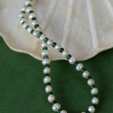 Handmade Green Natural Stone Beaded Pearl Necklace - floysun