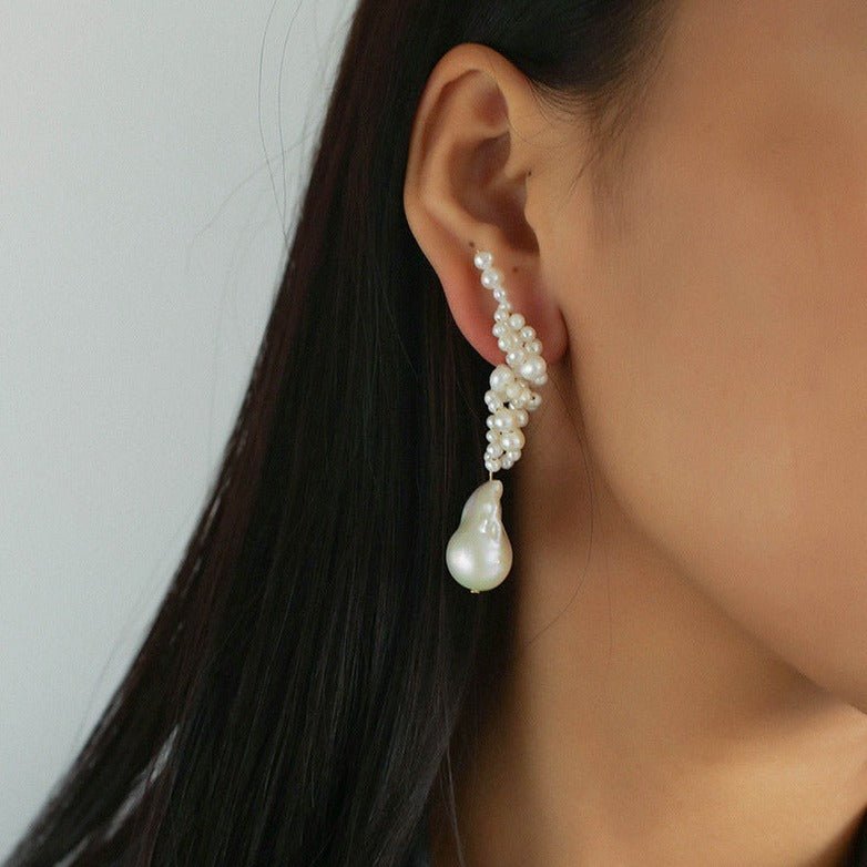 Handwoven Baroque Wrapped Long Pearl Earrings - floysun