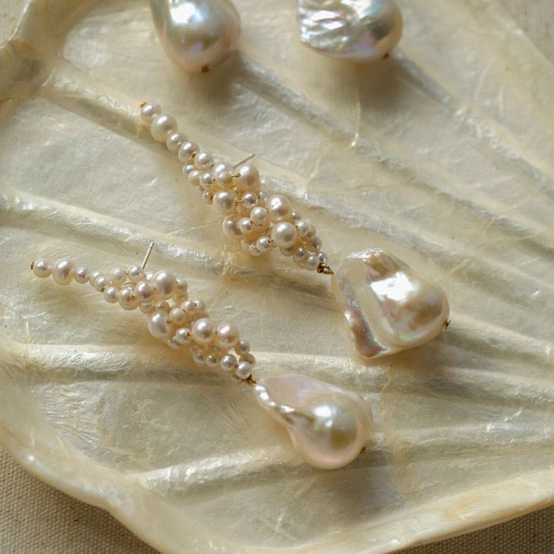 Handwoven Baroque Wrapped Long Pearl Earrings - floysun