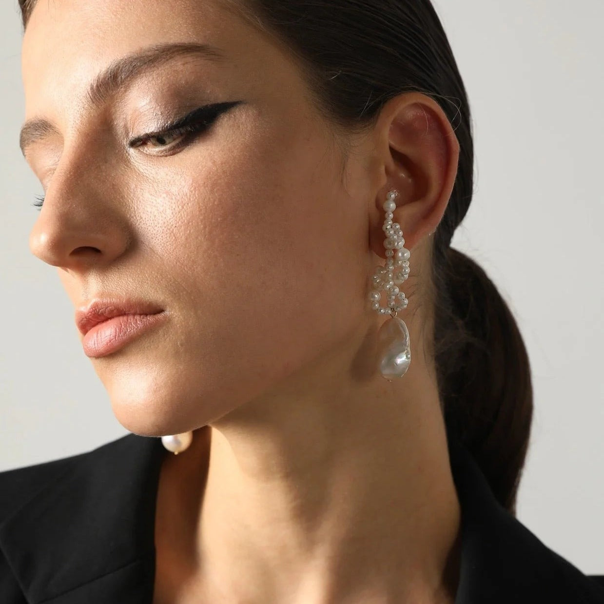 Handwoven Baroque Wrapped Long Pearl Earrings - floysun