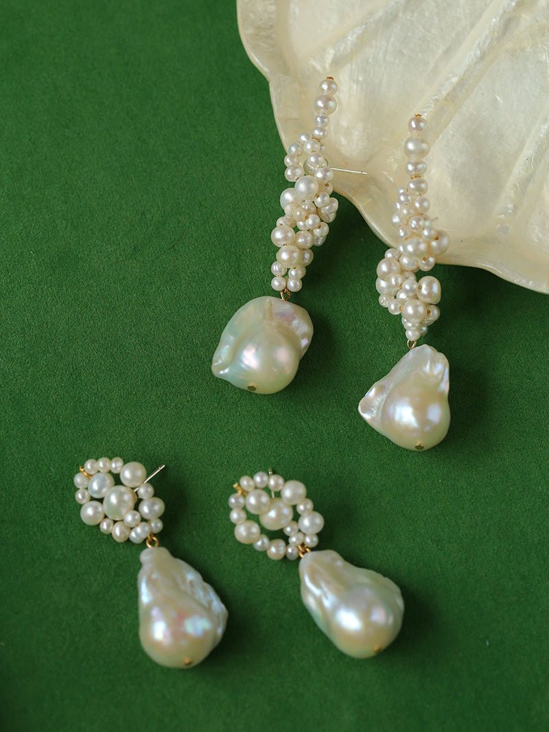 Handwoven Baroque Wrapped Short Pearl Earrings - floysun