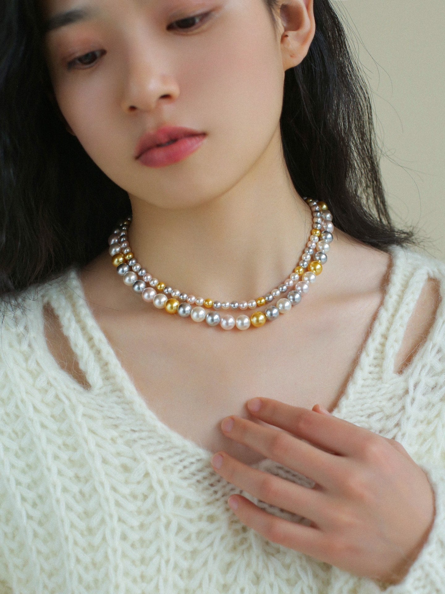 Hemp Gray Mixed Color Tahitian 6mm Round Pearls Necklace - floysun