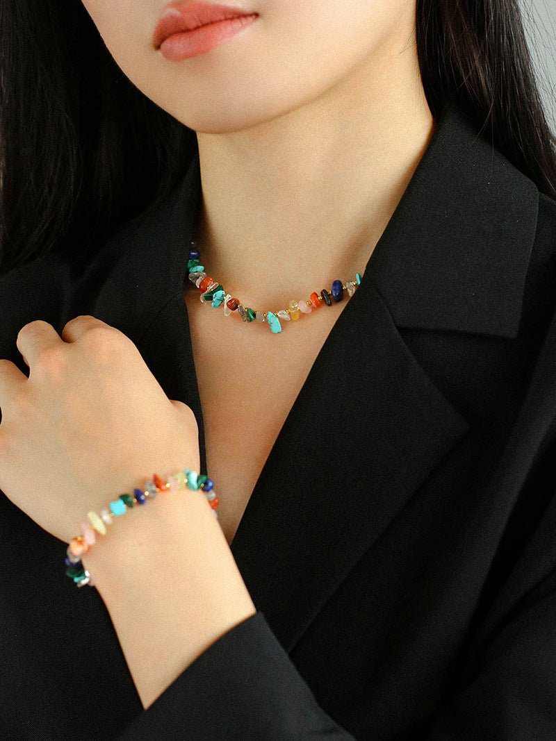 Irregular Colored Gravel Clavicle Chains And Bracelets - floysun