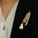 Landscape Lava Series Large Baroque Pearl Brooch - floysun