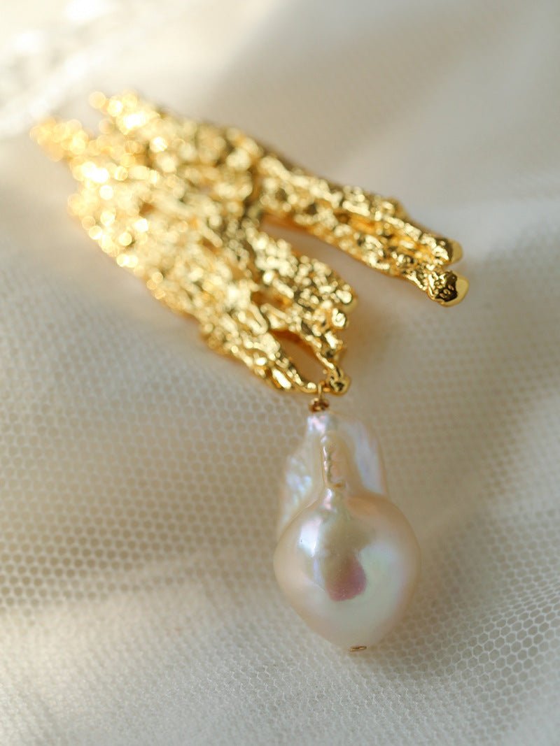 Landscape Lava Series Large Baroque Pearl Brooch - floysun