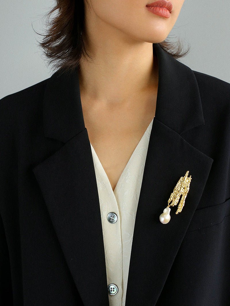 Landscape Lava Series Large Baroque Pearl Brooch - floysun
