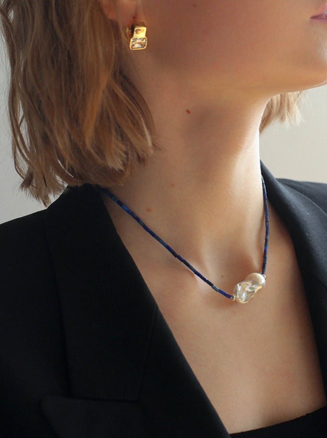 Lapis Lazuli Baroque Pearl Necklace - floysun