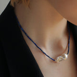 Lapis Lazuli Baroque Pearl Necklace - floysun