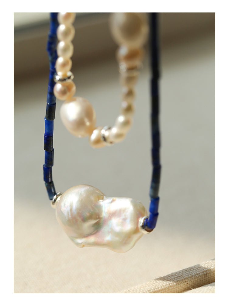 Lapis Lazuli Baroque Pearl Necklace - floysun