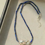 Lapis Lazuli Baroque Pearl Necklace - floysun