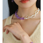 Lavender Purple Baroque Glass Double Pearl Wrap Necklace - floysun